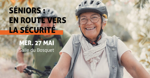 Femme à vélo pour une action sécurité des séniors