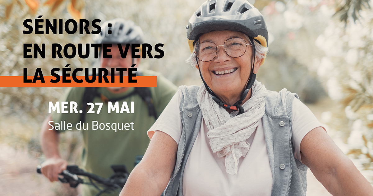 Femme à vélo pour une action sécurité des séniors